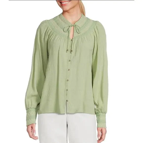 Nurture by west bound Citrus Green Long Sleeve Blouse 1X - Picture 1 of 6